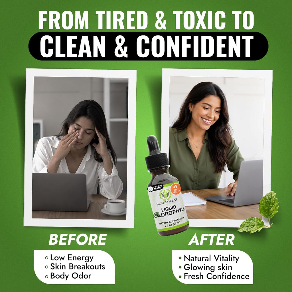 Benevolent Nourishment Chlorophyll Supplement, Detox & Immune Support, Internal Deodorizer, Liquid Drops | Highly Absorbable Supplement for Energy Support, Immune Wellness, Natural Cleansing, 4 Month Supply