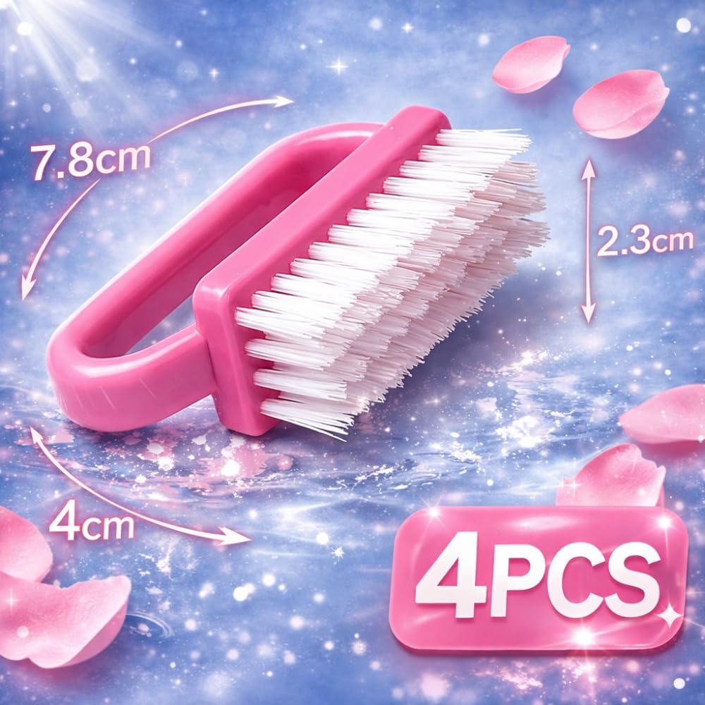 4 Pcs Nail Brush for Cleaning Fingernails, Nail Brush Handle Grip Brush for Nail and Toes,Pedicure Brushes for Men and Women, Fingernail Scrub Cleaning Brushes