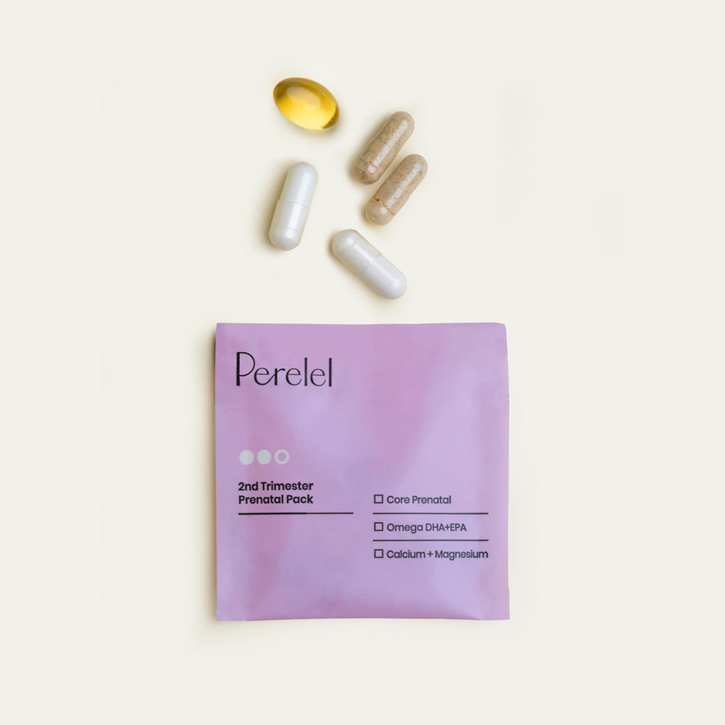 Perelel 2nd Trimester Prenatal Vitamins for Women, Choline, Folate, & Iron | Nutritional Support for Mid Pregnancy, Folate, Omega 3, & Vitamin D, Soy & Gluten Free, Non-GMO, 30 Daily Pill Packs