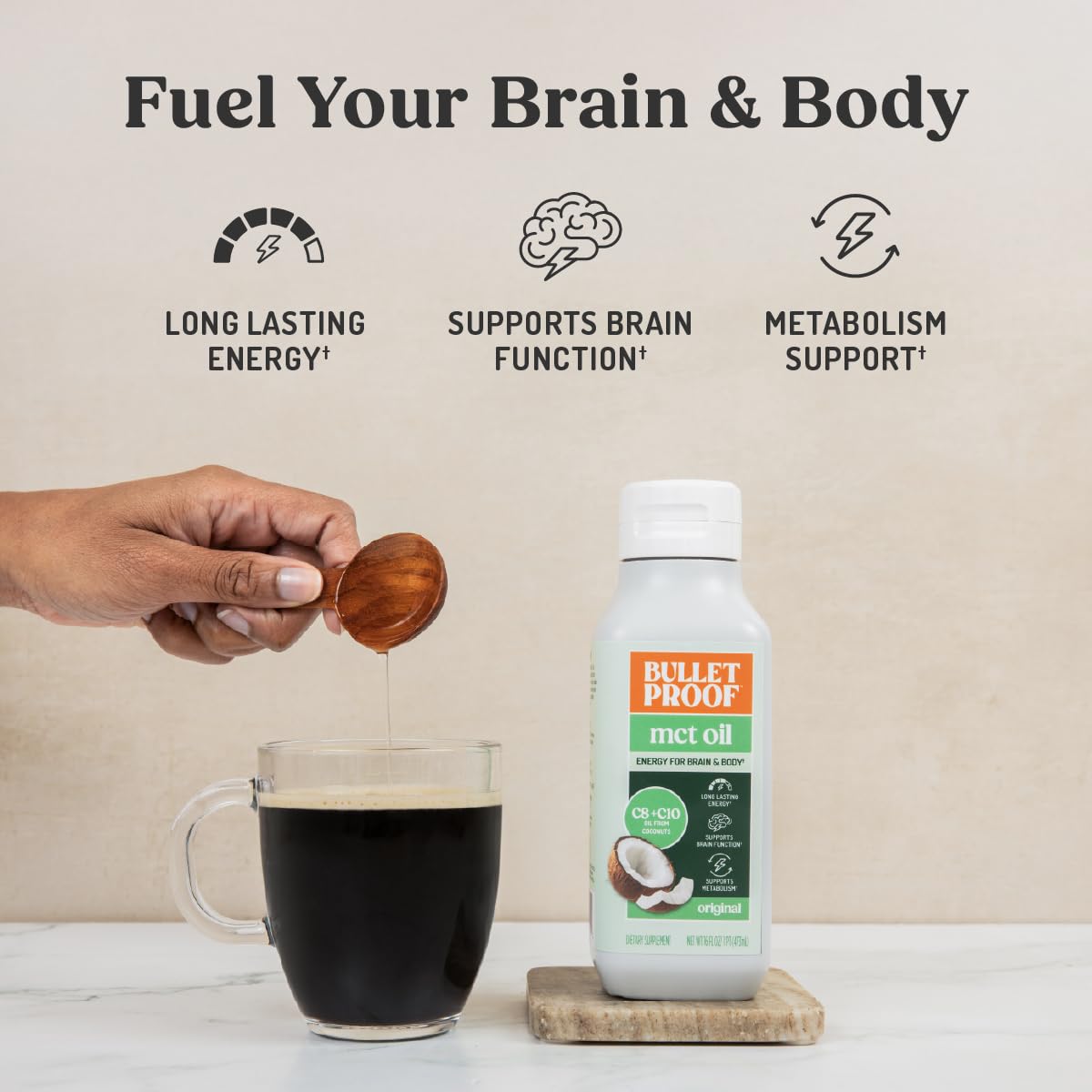 Bulletproof C8 & C10 MCT Oil, 100% Pure Coconut Oil, Unflavored, 16 oz | Triple-Distilled for Sustained Keto Energy, No Additives or Fillers, Non-GMO