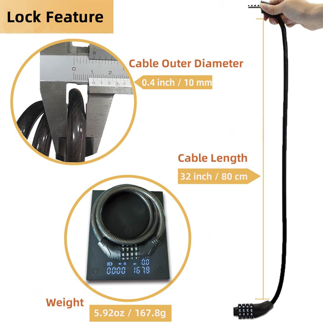 Jokmae 4-Digit Resettable Combination Cable Lock, 32-Inch Bike Lock
