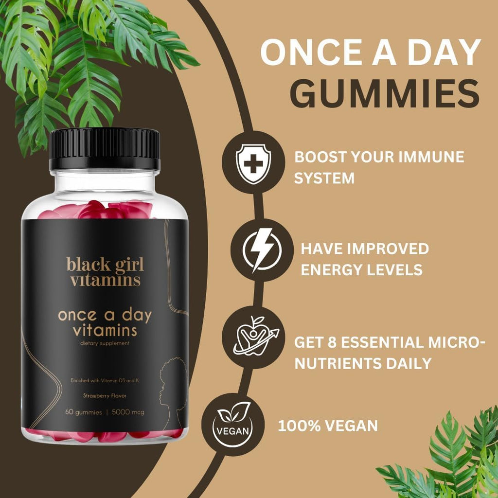 Black Girl Vitamins Complete Wellness Essentials - 30-Day Bundle with D3 Gummies, Probiotics, Hair-Skin-Nails + Sea Moss - 8 Key Nutrients for Immune, Skin & Energy Support