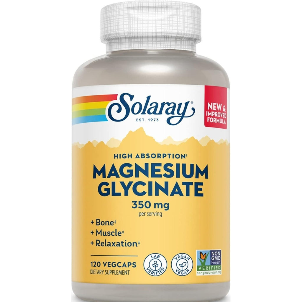 SOLARAY Enhanced Absorption Magnesium Glycinate 350 mg, 120 VegCaps | Muscle, Bone & Heart Support, Chelated Magnesium Bisglycinate with BioPerine, 30 Servings, Vegan, Lab Verified
