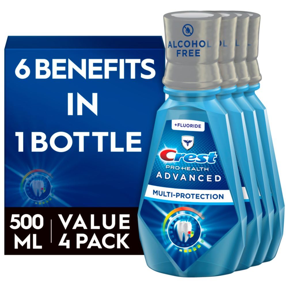 Buy now Crest Pro-Health Advanced Multi-Protection Mouthwash, Alcohol Free Mouthwash, Fresh Mint, 500 mL (16.9 Fl Oz), Pack of 4, Crest Mouthwash, Flouride Mouthwash 16.9 Fl Oz (Pack of 4) at indiglob india