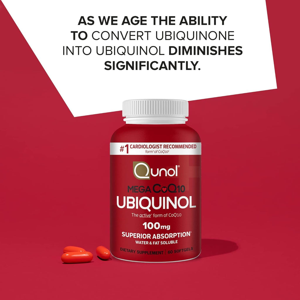 Qunol Mega Ubiquinol CoQ10 100mg, Superior Absorption, 120 Softgels | #1 Cardiologist Recommended Supplement for Heart Health, Coenzyme Q10 Supplement to support Vascular Health & Cellular Energy