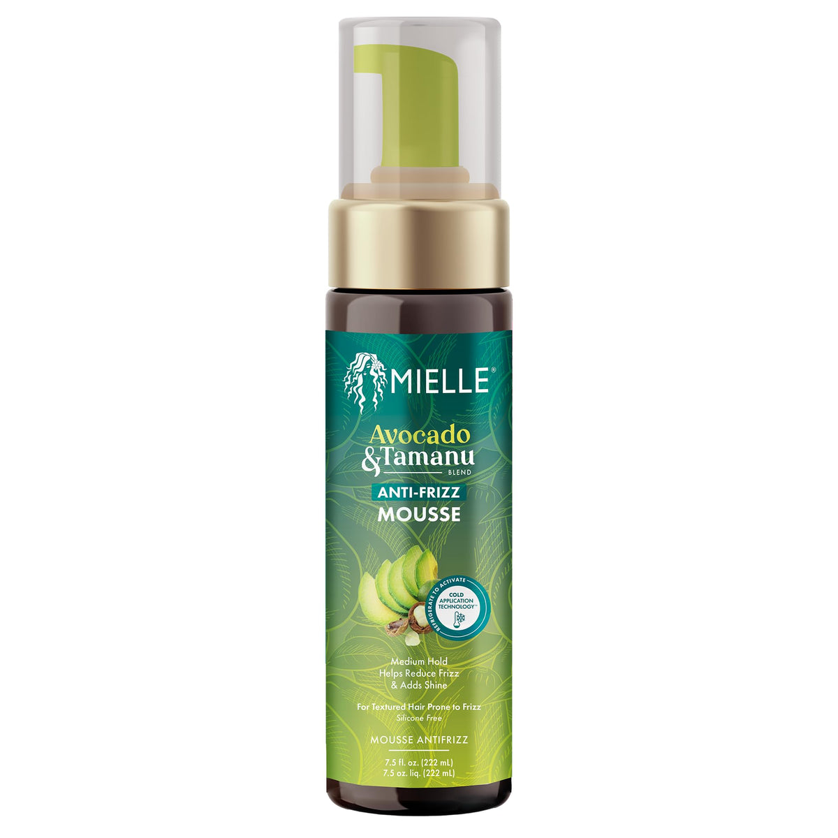 Mielle Organics Avocado & Tamanu Curly Hair Mousse - Anti Frizz Hair Foam for Curly, Wavy, Coily Styles - Medium Hold Styling to Define & Control for a Soft, Natural Shine Finish (7.5oz)