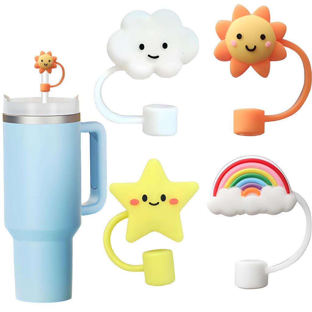 Straw Cover Cap for Stanley Cup, 4pcs 0.4in 10mm Diameter Reusable Dust-Proof Straw Topper Compatible with Simple Modern and Tumbler with Lid and Straws (4pcs sky set)