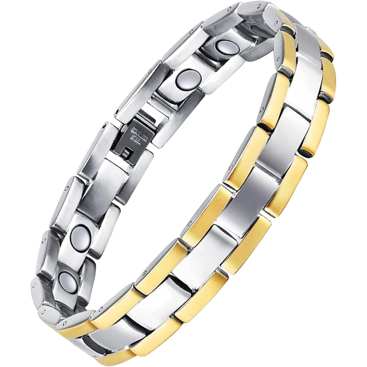 Buy now Feraco Mens Magnetic Bracelet Titanium Steel Magnet Therapy Bracelets with Sizing Tool, Silver Silver & Gold at indiglob india
