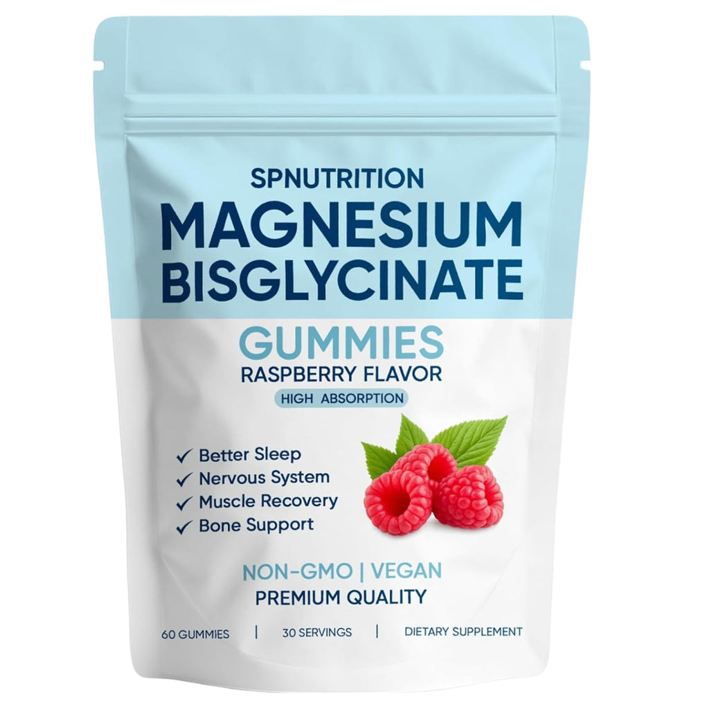 Spnutrition Magnesium Bisglycinate Gummies – 400mg Magnesium Bisglycinate Chelate, with Sea Salt & Raspberry Fruit Powder – Vegan, 60 Gummies