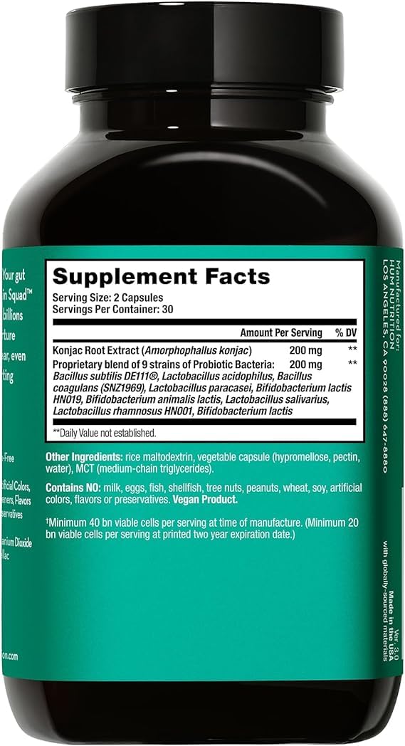 HUM Skin Squad Probiotic & Prebiotic, Skin & Gut Health Support, 60 Count