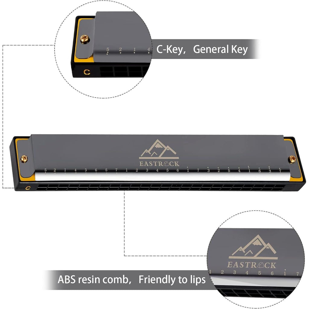 Buy now EastRock Blues Harmonica 24 Hole C Key with Case, Mouth Organ Harp, Diatonic Harmonica for Beginner, Adult, Kids, Professional, Students, Friends, Gifts at indiglob india