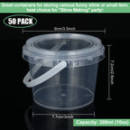ZOEYES 50 PCS 10 oz Slime Containers with Lids and Handles, Plastic 300ml Storage Bucket Containers, Clear Slime Storage Case for Slime DIY Art Craft, Mini Toy, Pigment, Small Tools, Part Material