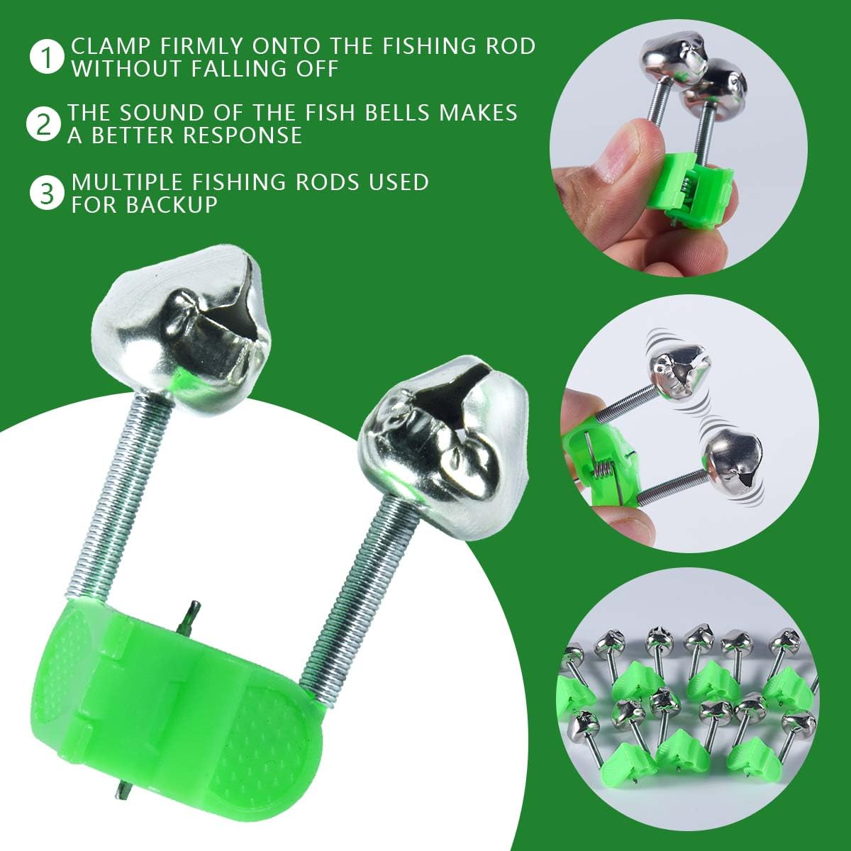 KISEER 50 Pcs Plastic Fishing Bells Clips Fishing Rod Alarm with Dual Alert Bells