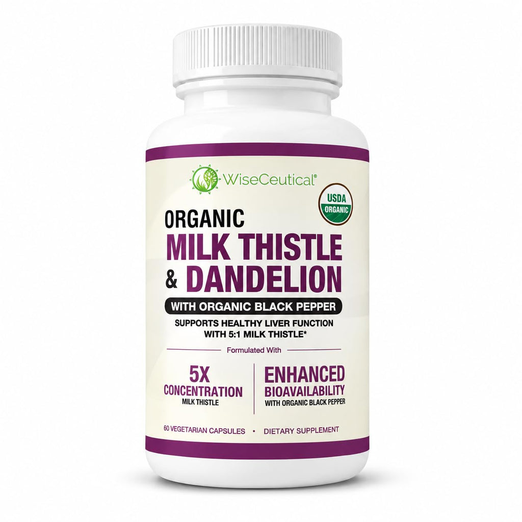 Max Absorption USDA Organic Milk Thistle Potent 5:1 Concentrated Extract (2000mg Strength) & Organic Dandelion Root | Silymarin Antioxidant Flavonoid | Liver Support Supplement (60 Count (Pack of 1))