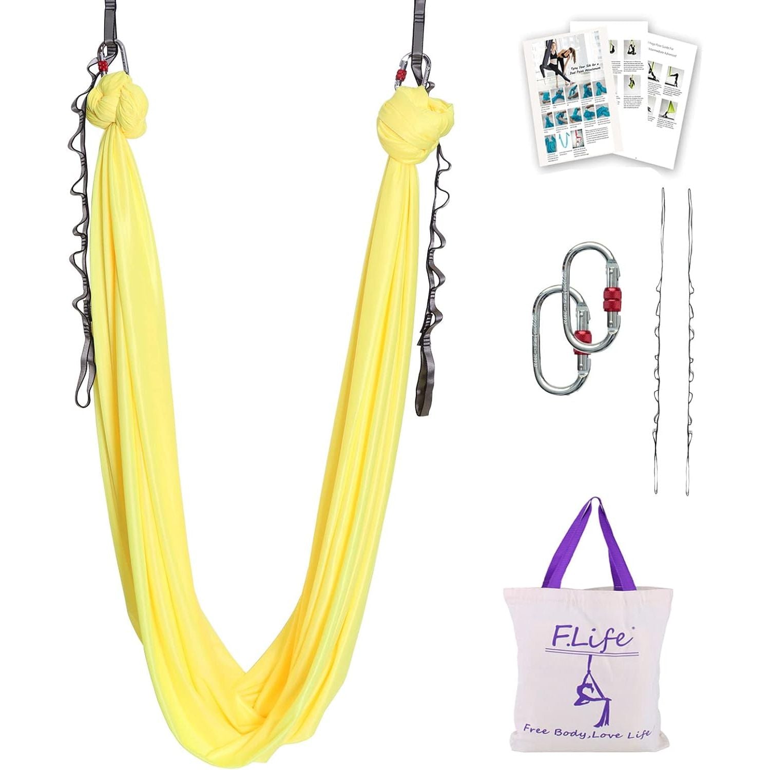 Buy now F.Life Aerial Silk Yoga Hammock & Swing for yoga Inversion,Strength training,starter hardware kit yellow at indiglob india