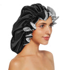 Buy now Silk Bonnets for Women,Double Layer Extra Large Satin Sleeping Cap with Elastic,Satin Bonnet for Curly Hair,Satin Cap for Natural Hair, Women Girl(Black) at indiglob india
