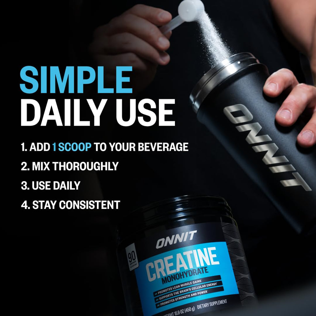 ONNIT Creatine Monohydrate Powder 5g, Unflavored, 30 Servings | IGEN Non-GMO Tested; 5g creatine per serving supports muscle strength, power, lean mass & brain cellular energy; no fillers