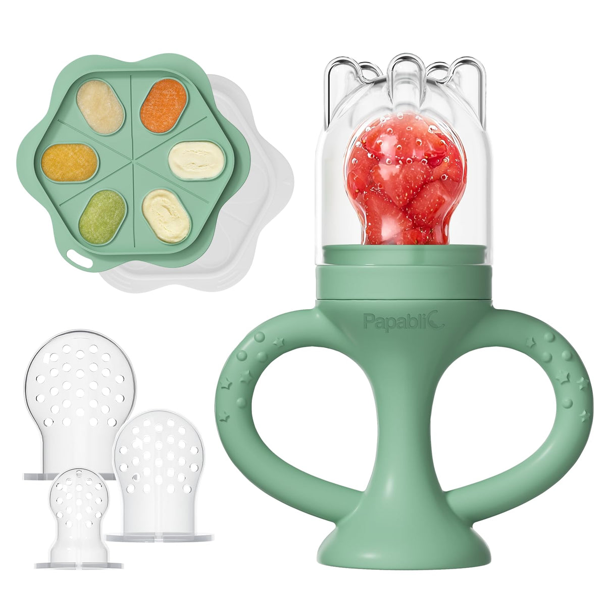 Papablic Easyhold Baby Fruit Food Feeder, Teething Relief & Frozen Teether