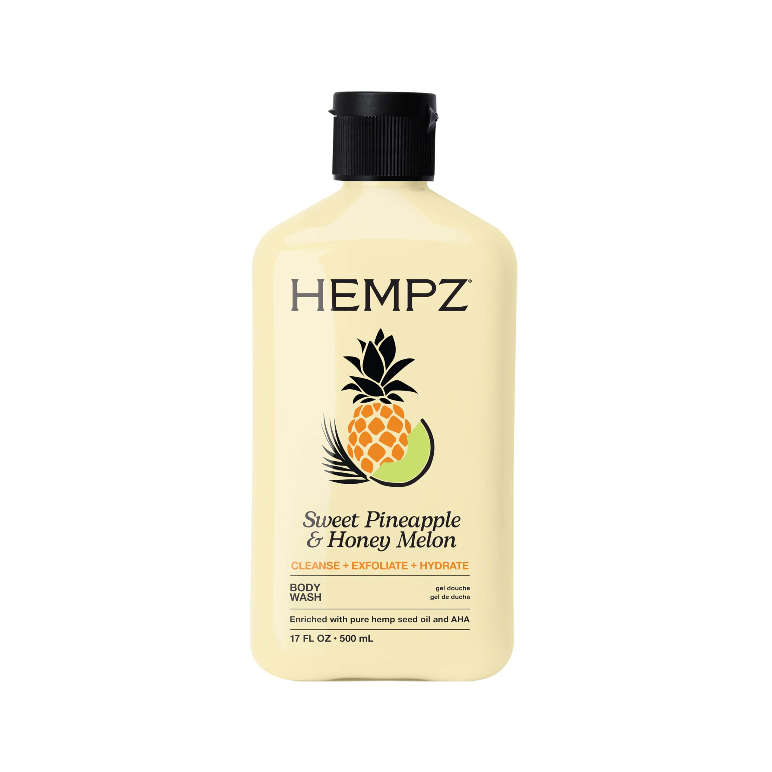 Hempz Triple Moisture Body Wash - Grapefruit & Peach - Hydrating for Sensitive Skin, Scented, Exfoliating with Shea Butter, Pure Hemp Seed Oil, and Algae for Sensitive Skin - 17 fl oz