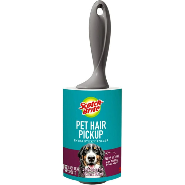 Scotch-Brite Pet Hair Pickup Extra Sticky Lint Roller, Designed for Removing Fur + Fluff on Couches, Clothes, Dog and Cat Beds, & More, 1 Pack, 95 Easy-Tear Adhesive Sheets Total