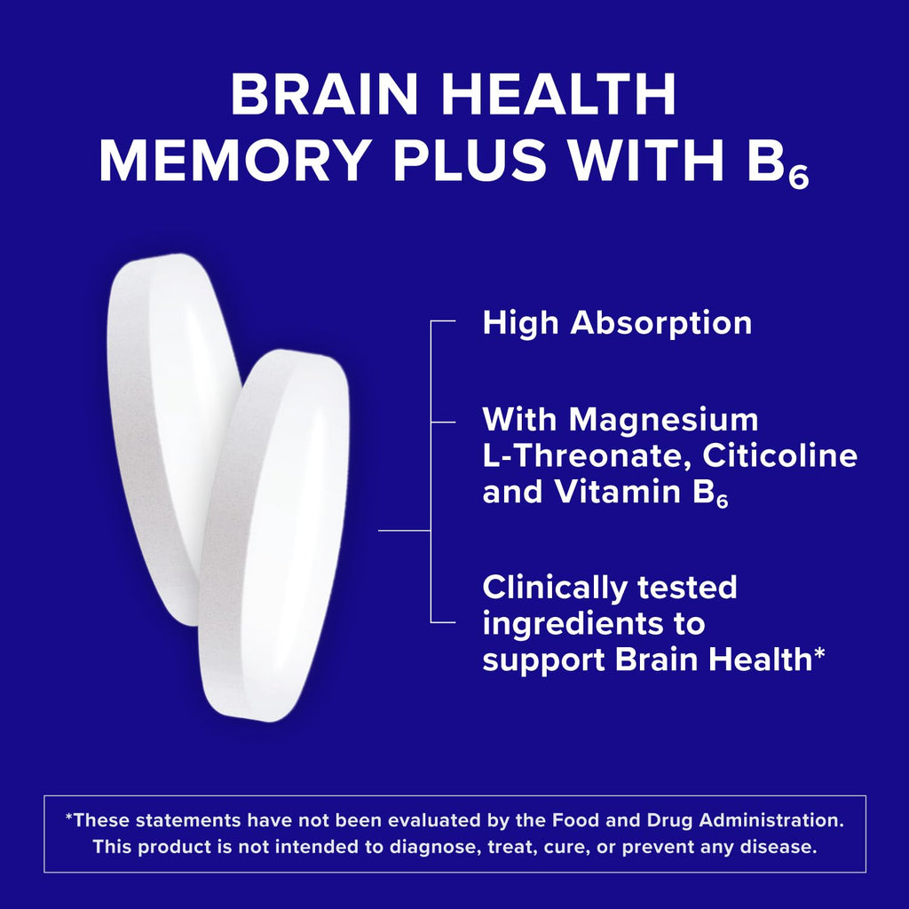 Qunol Brain Health Memory Plus w/Magtein, Cognizin & Vitamin B6, 90ct | Combines Two Clinically Tested, High Absorption Ingredients to Improve Memory, Focus, Attention, Productivity