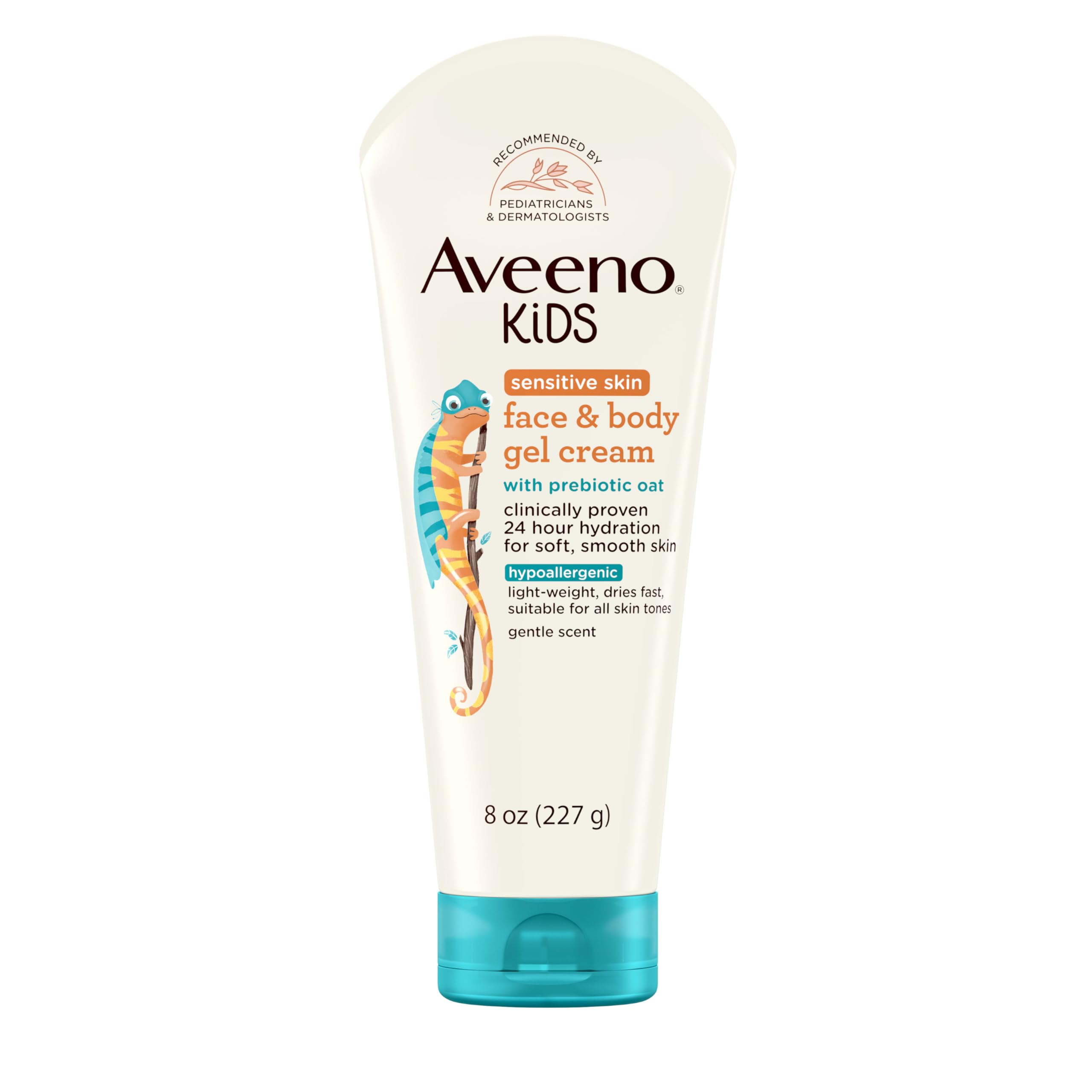 Aveeno Kids Sensitive Skin Face & Body Gel Cream, Hypoallergenic, 8 oz | Prebiotic Oat, 24 Hour Hydration, Quick Drying & Lightweight, Soft Skin