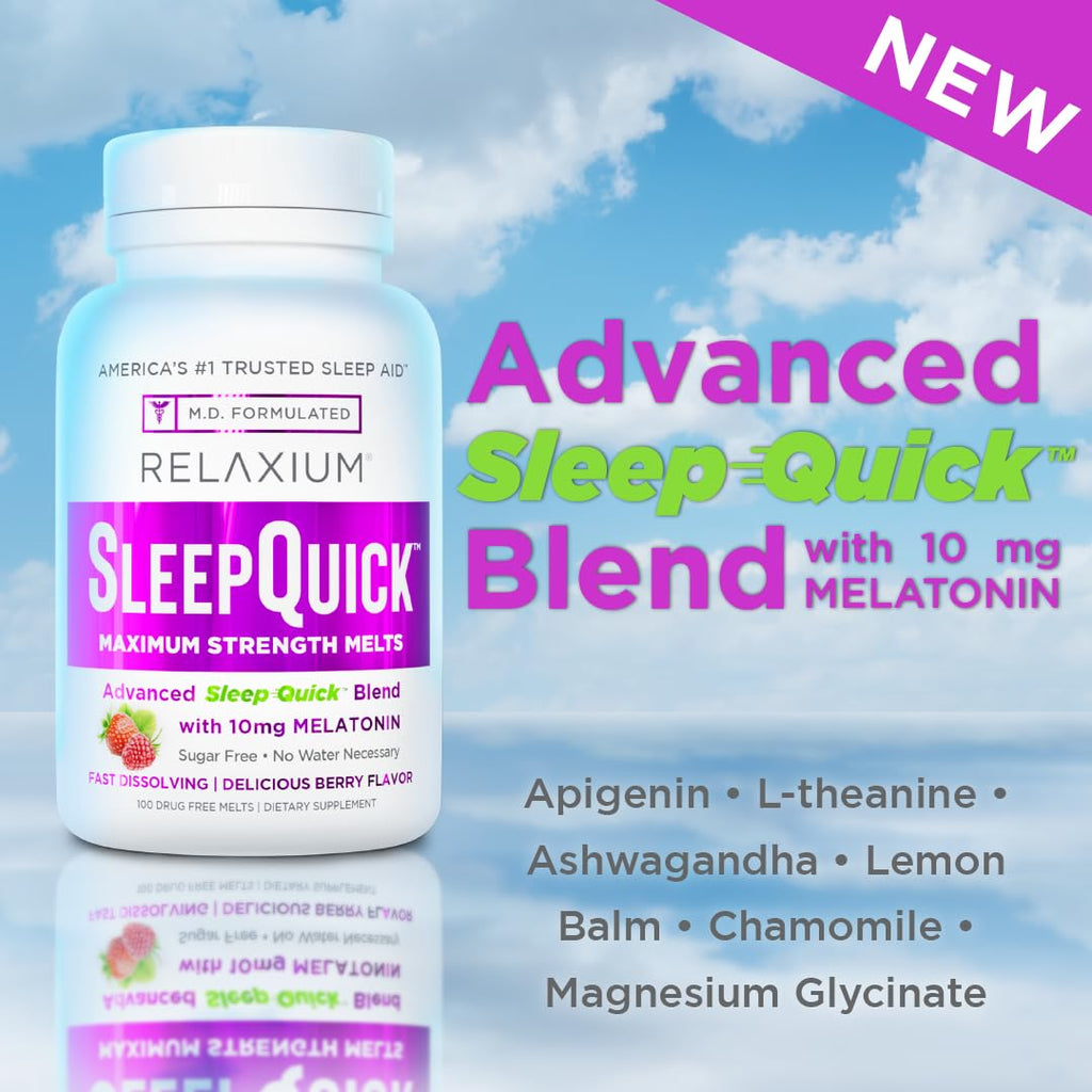 Relaxium Sleep Quick Melts, Sleep Aid, 10mg Melatonin, Berry, 100 Serving | Maximum Strength, Fast Acting, Drug-Free Vegan Dietary Supplement, USA Made