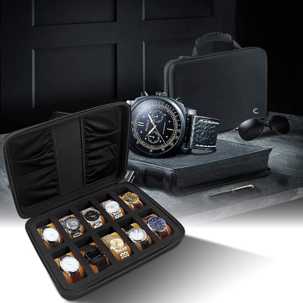 Buy now Comecase 10 Slots Watch Box Organizer/Men Watch Display Storage Case Fits All Watches up to 42mm with Extra 4 Pocket (Black) at indiglob india