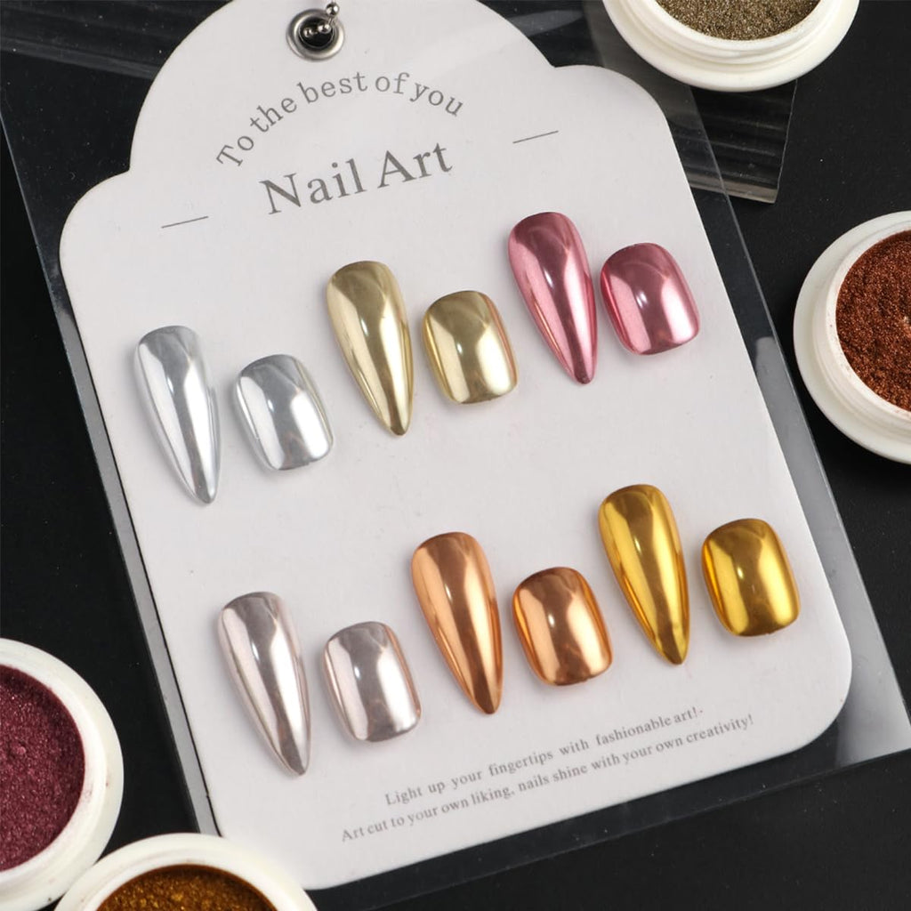 6PCS Chrome Nail Powder Metallic Mirror Pigment Glitter Effect