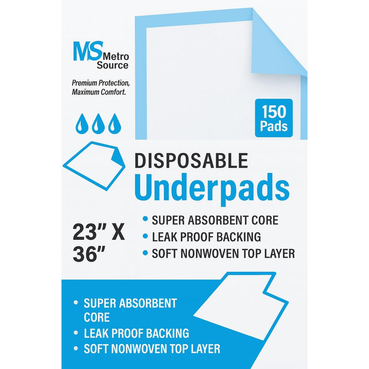 Disposable Underpads 23x36, 150 Count for Adults, Elderly & Baby