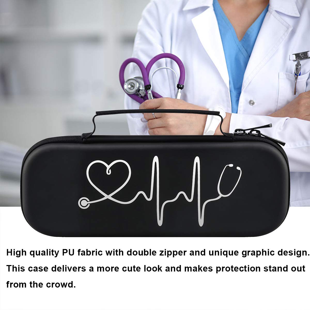 Buy now BOVKE Stethoscope Case for 3M Littmann Classic III, Lightweight II S.E, MDF Acoustica Deluxe Stethoscopes - Extra Room for Medical Bandage Scissors EMT Trauma Shear and LED Penlights, Black at indiglob india