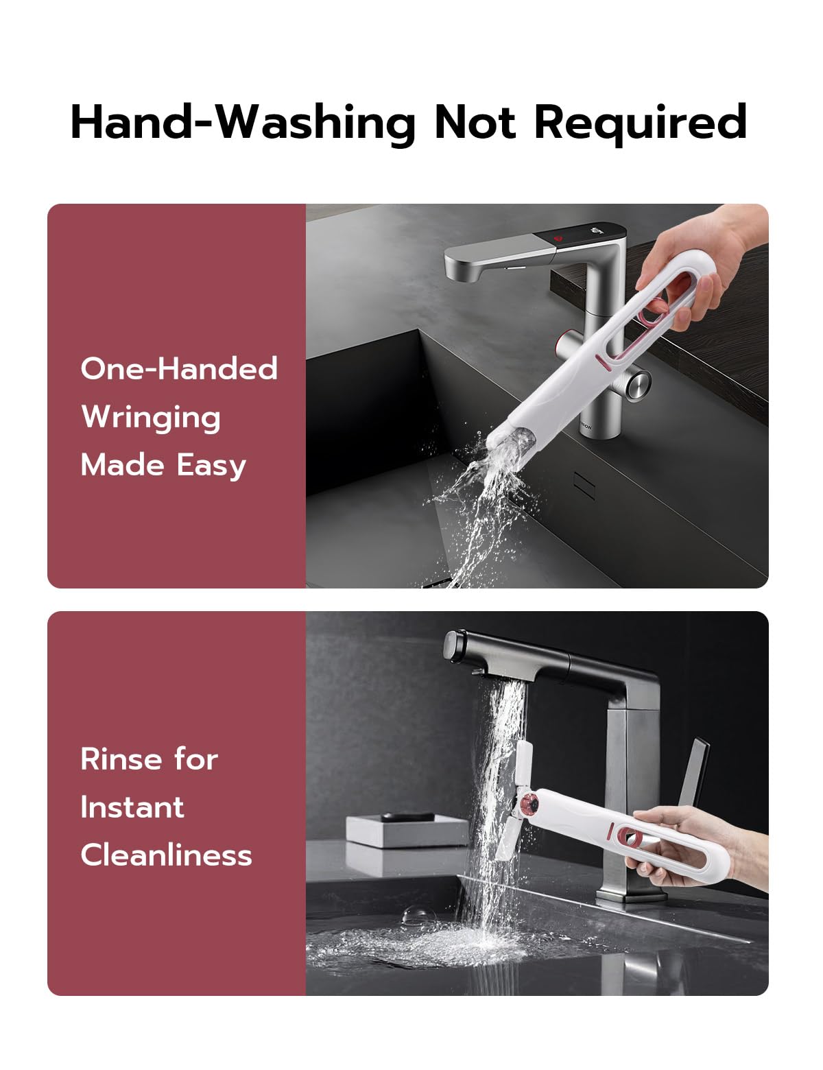 Mcbazel Portable Mini Cleaning Mop, Mini Sponge Mop, Wet and Dry Use Cleaning System, Mini Mop for Bathroom, Kitchen, Desktop, Glass, Living Room, Car (2 Sponge Head + 1 Squeeze Handle)