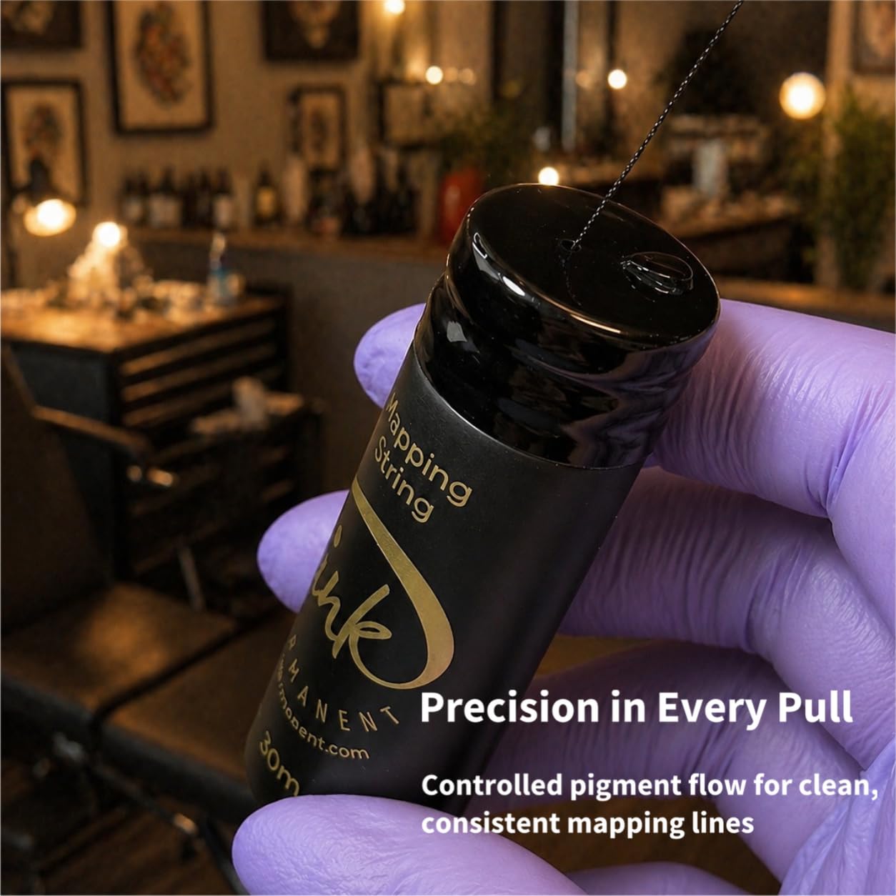 Ink Permanent Brow Mapping String, Black, 100 Ft Pre-Inked Thread for PMU | 100 ft black pre-inked mapping thread helps mark clean brow guide lines for shaping, symmetry checks, PMU and microblading.