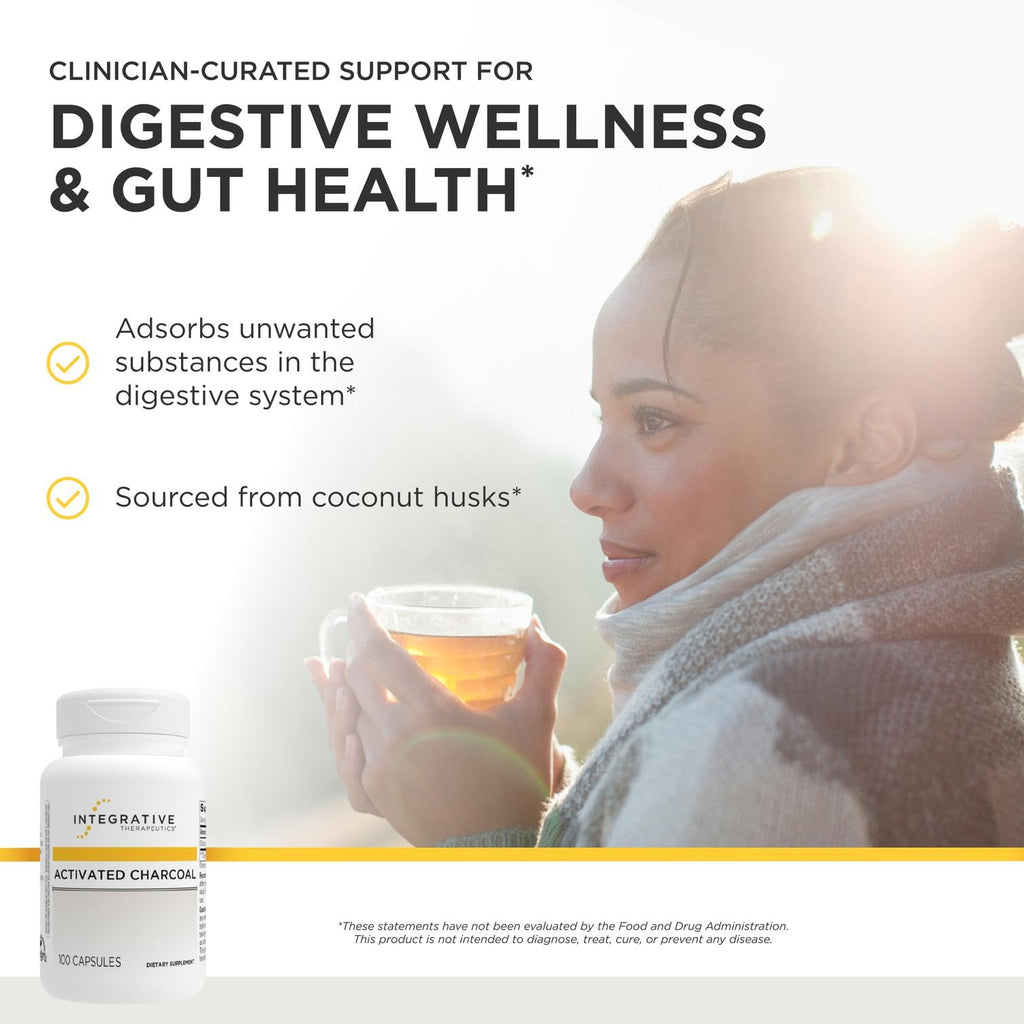 Integrative Therapeutics Activated Charcoal - Digestive & Gut Health Supplement* - Effective Gastrointestinal Support* - Gluten-Free & Dairy-Free - 100 Capsules (50 Servings)
