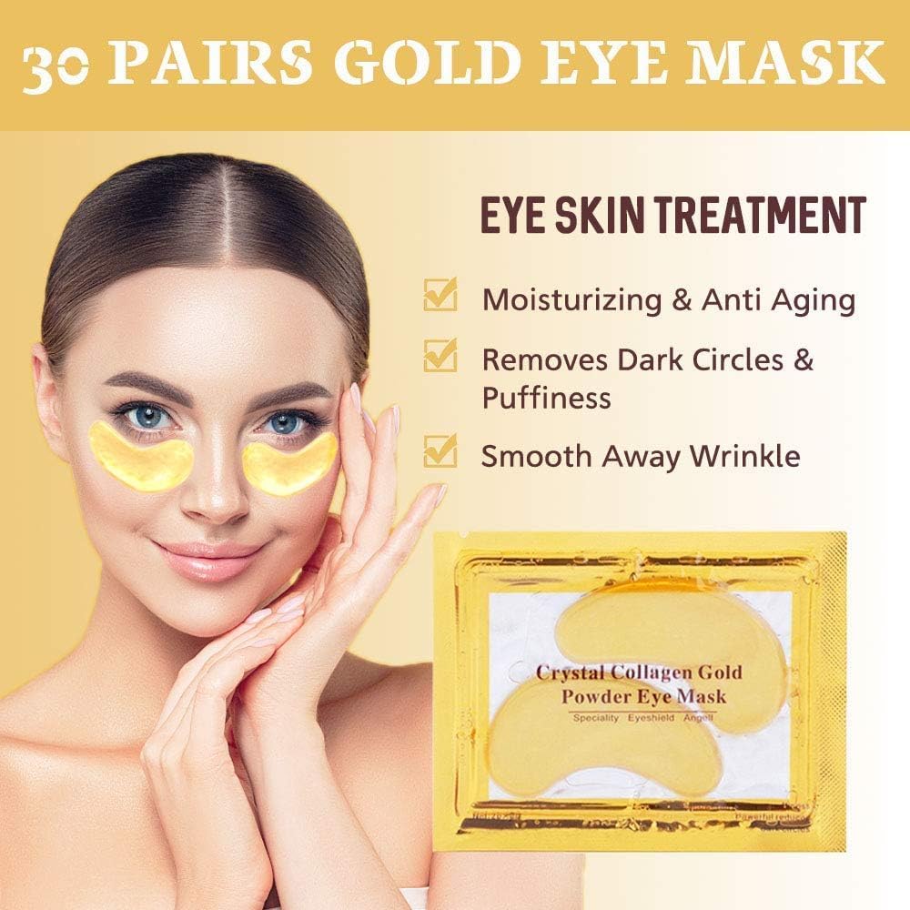 24K Gold Under Eye Collagen Patches, 30 Pairs