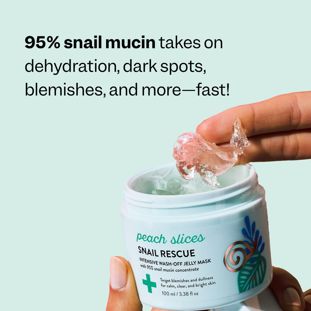 Peach Slices - Snail Rescue Intensive Wash-Off Jelly Mask (3.38 oz) - 95% Snail Mucin Concentrate - Gentle, Clear Skin - Cica, Birch Juice & Licorice - Clean & Cruelty Free - Korean Skin Care & Beauty