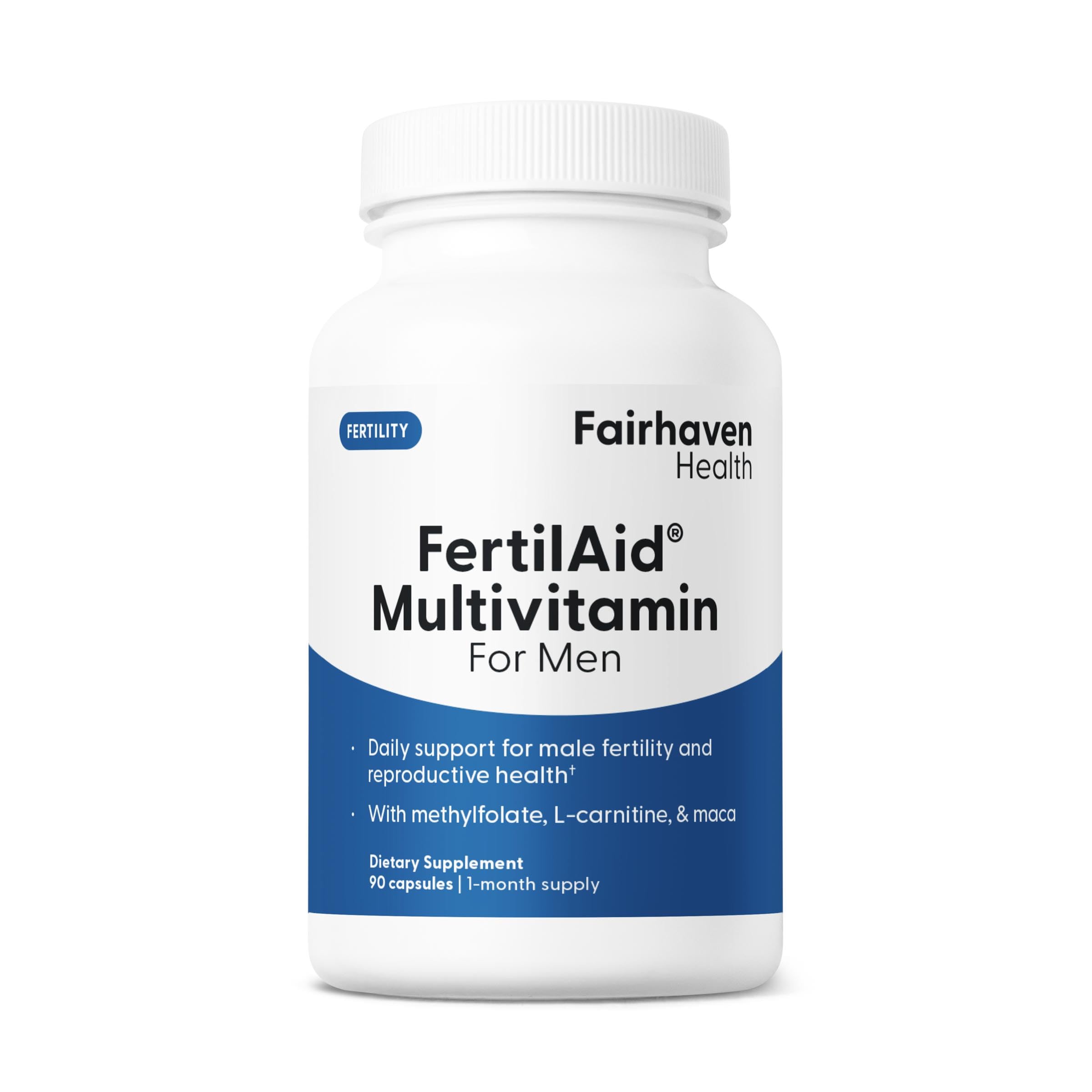 Fairhaven Health FertilAid for Men | Male Fertility Supplement for Count and Motility | Pre-Conception Support with L-Carnitine, CoQ10, Maca and Zinc | 90 Capsules | 1 Month Supply