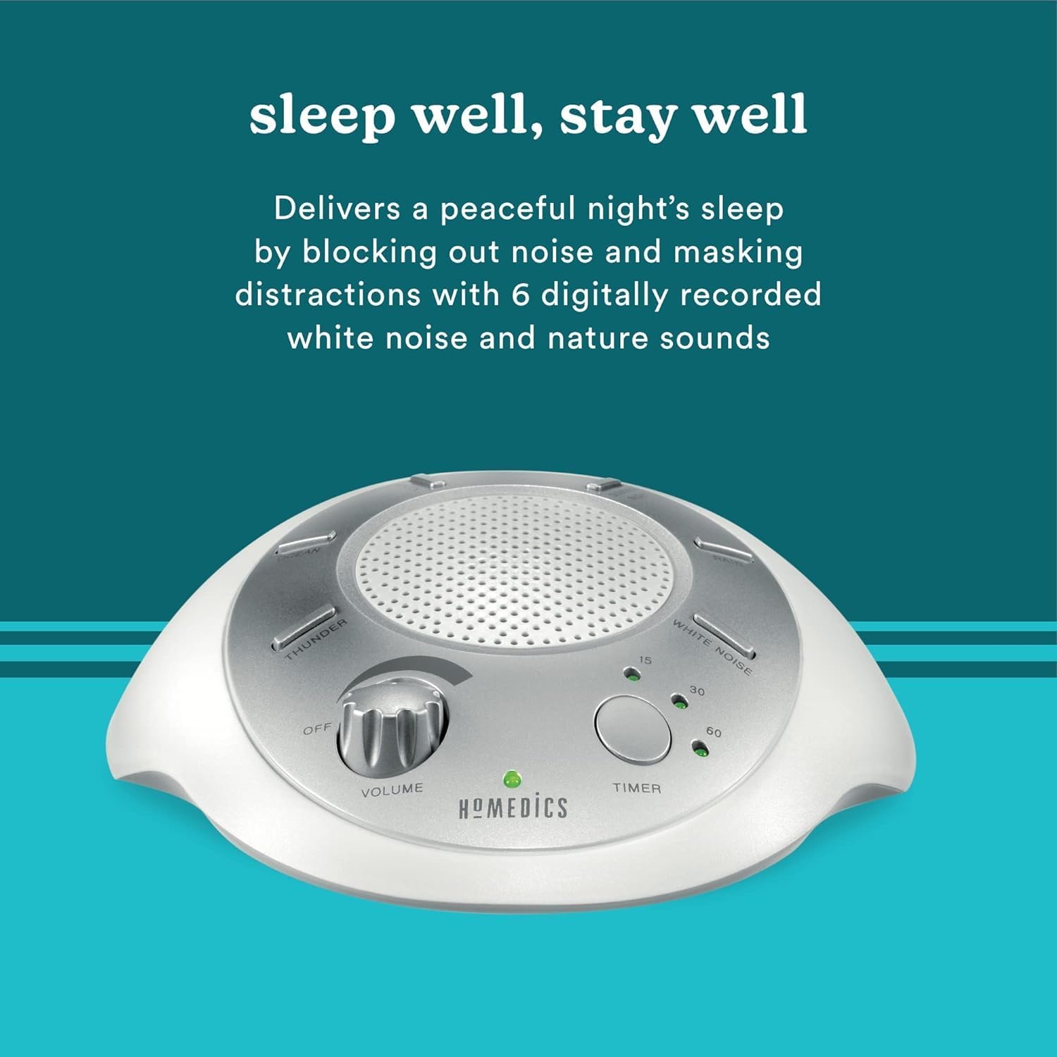 Buy now Homedics SoundSleep White Noise Sound Machine, Silver, Small Travel Sound Machine with 6 Relaxing Nature Sounds, Portable Sound Therapy for Home, Office, Nursery, Auto-Off Timer, by Homedics at indiglob india