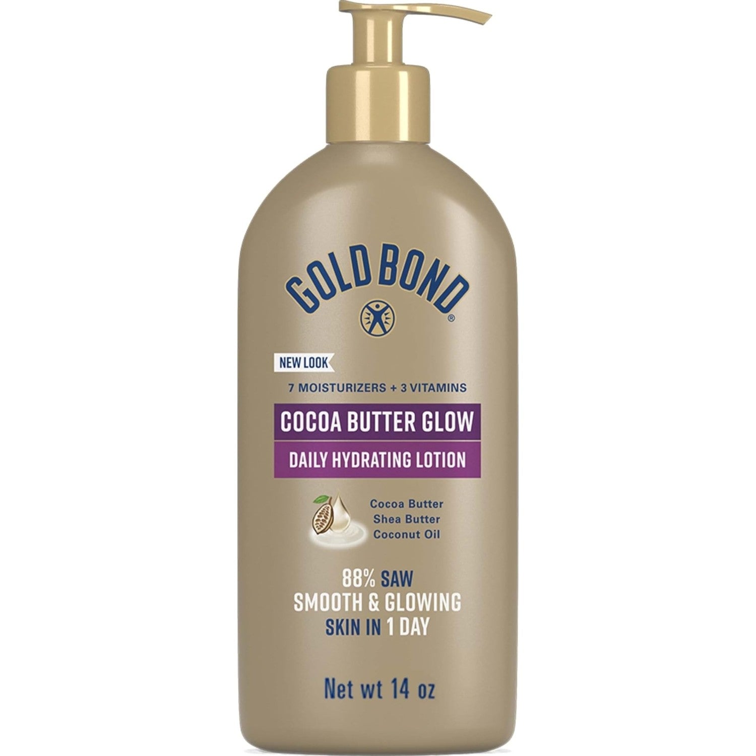 Gold Bond Cocoa Butter Glow Daily Hydrating Lotion for Gifting, 14 Oz | Body lotion with Shea Butter, Cocoa Butter & Coconut Oil, dermatologist-tested, no parabens, phthalates, dyes, 24hr moisture