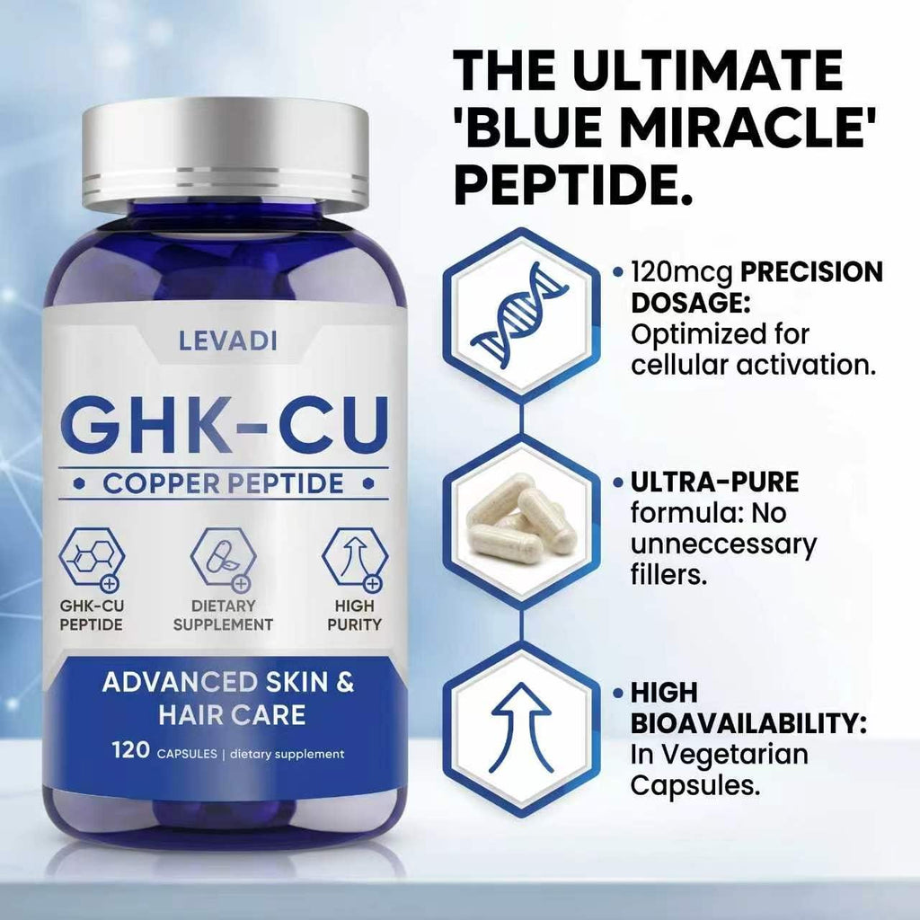 LEVADI GHK-Cu Copper Peptide Supplement, 120 Vegan Capsules