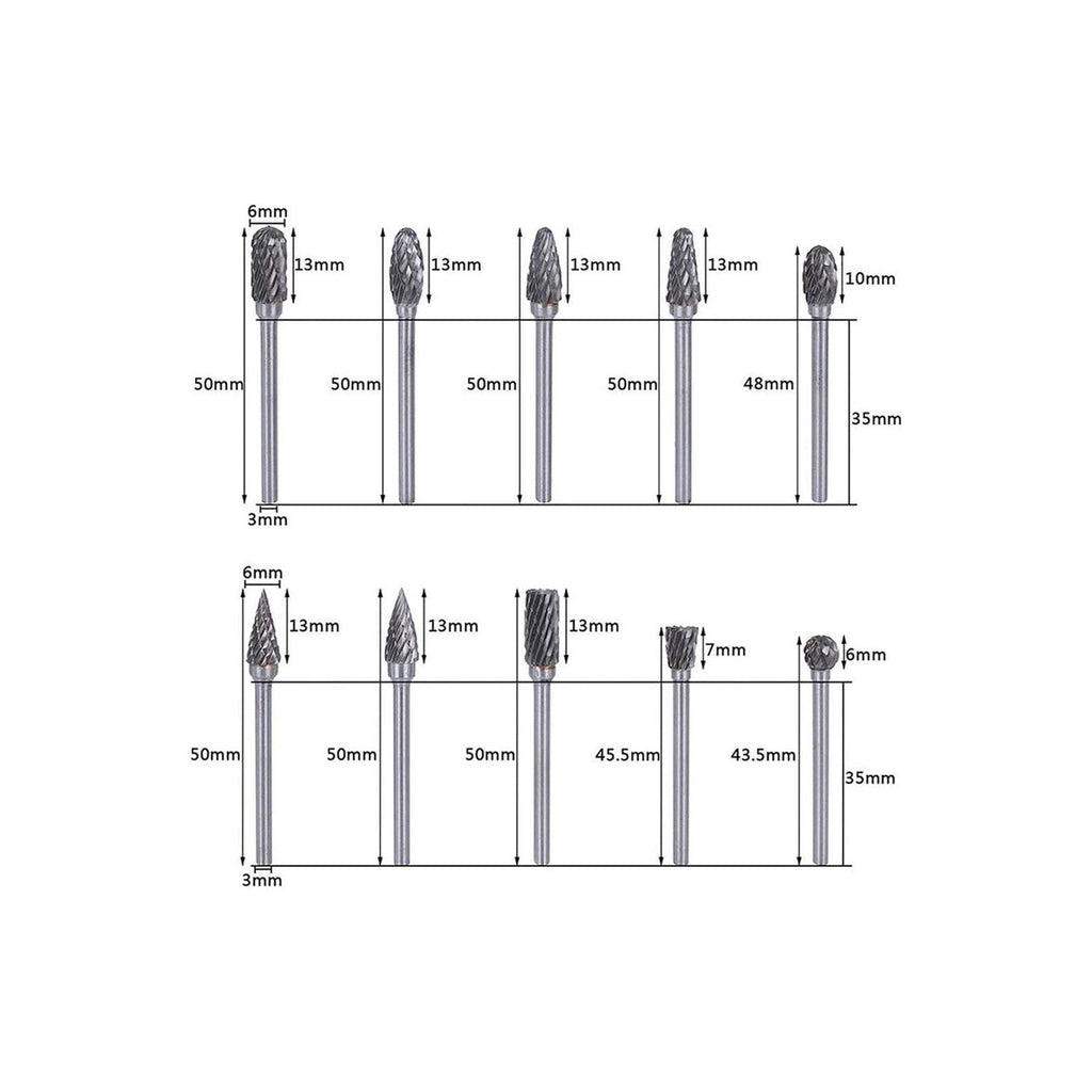 Buy now Double Cut Carbide Rotary Burr Set - 10 Pcs 1/8" Shank, 1/4" Head Length Tungsten Steel for Woodworking,Drilling, Metal Carving, Engraving, Polishing at indiglob india