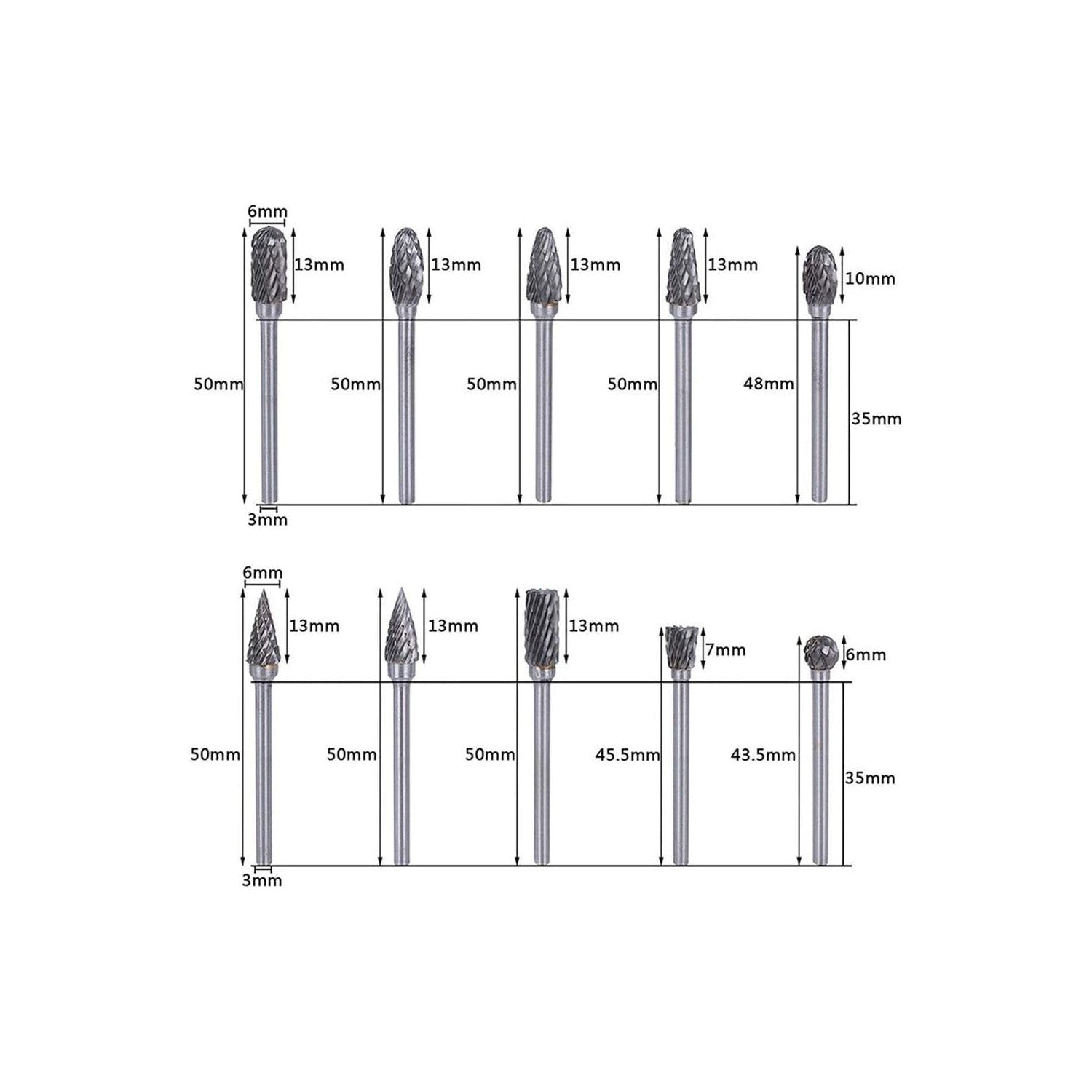 Buy now Double Cut Carbide Rotary Burr Set - 10 Pcs 1/8" Shank, 1/4" Head Length Tungsten Steel for Woodworking,Drilling, Metal Carving, Engraving, Polishing at indiglob india