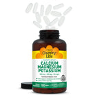 Country Life Target-Mins Calcium Magnesium Potassium, 180 Tablets | 500 mg calcium, 500 mg magnesium and 99 mg potassium per 2-tablet serving; certified gluten-free