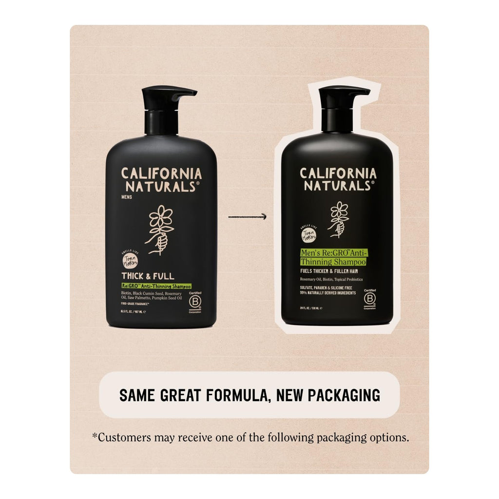California Naturals Re:GRO Anti-Thinning Shampoo & Conditioner Set for Men, Biotin, Caffeine & Rosemary Oil, Hair Loss & Thinning Hair Support, Sulfate Free, 20 oz