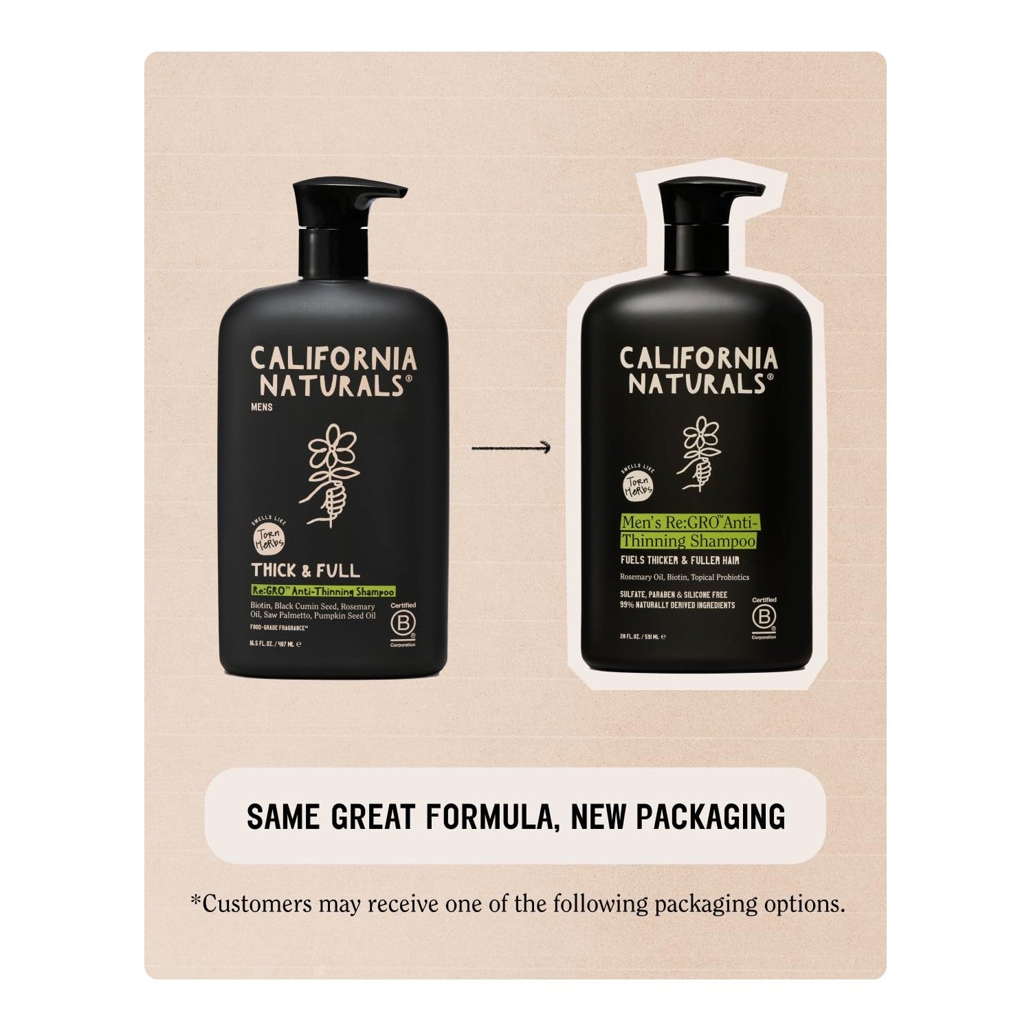 California Naturals Re:GRO Anti-Thinning Shampoo & Conditioner Set for Men, Biotin, Caffeine & Rosemary Oil, Hair Loss & Thinning Hair Support, Sulfate Free, 20 oz
