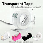 12 Rolls Transparent Tape Refills Rolls, Clear Tape, 1 in Core, 3/4 x 1000 in, Gift Packaging Tape Refill Roll for Office, Home, School