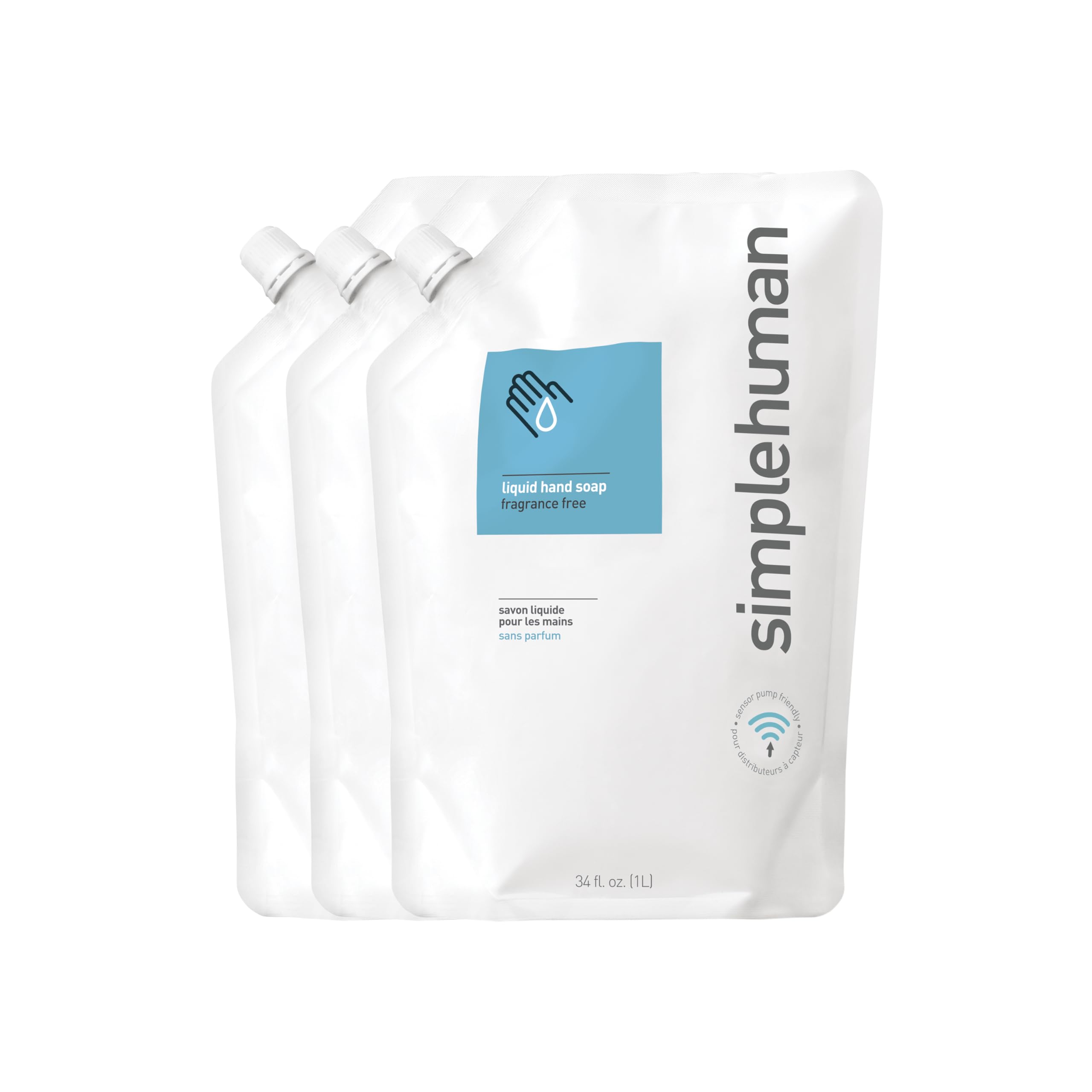 Buy now simplehuman Fragrance Free Moisturizing Liquid Hand Soap Refill Pouch, 34 Fl. Oz, Pack of 6 at indiglob india