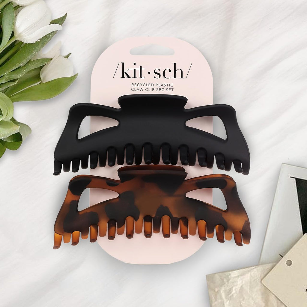 Buy now Kitsch Medium Claw Clips for Women - Strong Hold & Stylish Glossy Puffy Design Hair Accessories | Half-Up or Full Updos | Ideal Gifts for Women - 2pc Set, Black & Tort at indiglob india