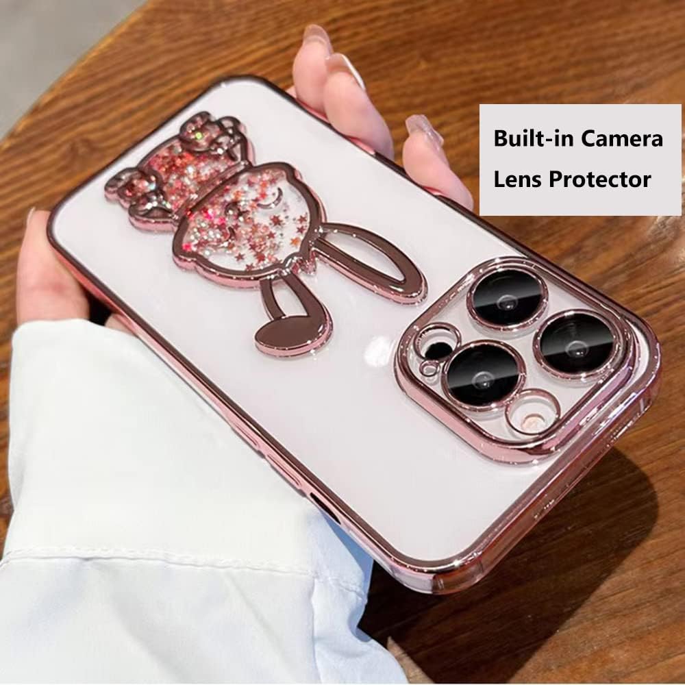 Buy now Compatible with iPhone 15 Pro Max Phone Case with Camera Lens Protector for Women Girls Luxury Electroplated Clear Glitter Quicksand Cute Cover for 15 ProMax (Rabbit Pink) at indiglob india