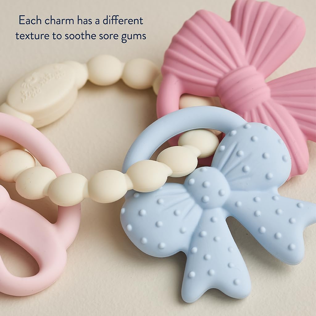 Itzy Ritzy Silicone Teether Trio, Textured Baby Teething Toys Rings (Bows)
